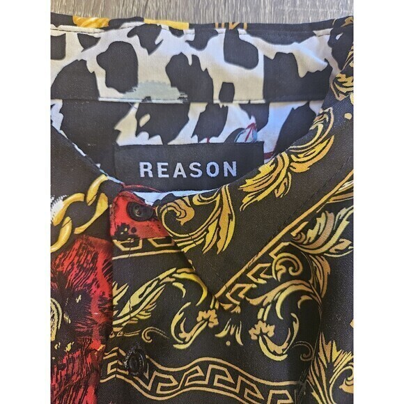 Reason Clothing Brand Large Shirt Black Gold Cuban Links Zebra Floral Print - Picture 14 of 14